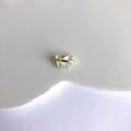 Macro detail of iridescent resin butterfly pendant with golden metal orbital ring - Gold White Butterfly