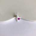 Detailed view of silver star cross pendant with rose red gem for DIY jewelry making - Matte Silver with Deep Pink