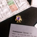 Detail of quirky monster eye charm in gold metal frame for DIY jewelry making - Purple Eye Gold Base