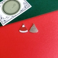 Close-up of red enamel Christmas hat charms with white snowflake details for DIY jewelry - 13# Gold Base Hat