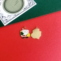 Front and back detail of Santa Claus enamel pendant with golden textured backing - 7# Gold Base Santa Claus