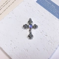 Exquisite silver alloy cross pendant with rose vine detail and a purple heart stone - Rose Heart Cross / Light Purple + White K