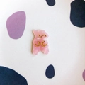 Detail of pink resin bear DIY accessory with gold finish facial features for hair clips - Pink Marble Standing Dog