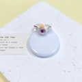 Schattige monsterring met paars oog en oranje oren op een witte basis dames - Wit Paars Oog Oranje Oor (30#)