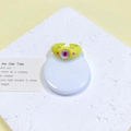 Verstelbare gele monster kattenring met paarse oogsteen en emaille - Geel Paars Oog Kattenoor (37#)