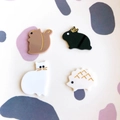 Macro detail of acrylic animal charms featuring squirrel, rabbit, cat and hedgehog - Mixed Animals (5#)