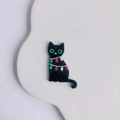 Sparkly black acetate cat charm with festive Christmas light string for DIY jewelry - Black (Right)