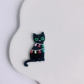 Sparkling black acetate cat pendant with festive colorful lights for DIY jewelry making - Black (Left)