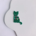 Green glitter acetate cat pendant with colorful Christmas lights for DIY crafts - Dark Green (Right)