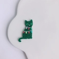 Cute green glitter acetate cat pendant with colorful festive Christmas lights pattern - Dark Green (Left)