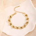 Goldene grobe Gliederkette im Punk-Stil mit verstellbarem Tropfenanhänger-Detail - Dornenkette Armband (7768) / Gold