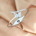 Elegant silver butterfly open bangle with frosted wings and sparkling zircon detail - Frosted Butterfly Bracelet (Silver/z009)
