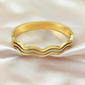 Rose gold wave bangle with double row of zircons on a champagne silk background - Gold (Z117A)