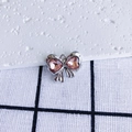 Detailed view of silver bow pendant with pink heart crystals and top attachment hole - Pink Heart Silver Base (10#)