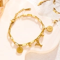Gold stainless steel link bracelet with letter Y and vintage coin pendants for women - Queen Portrait - Letter Y (7802)