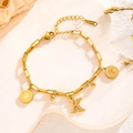 Gold stainless steel coin bracelet with capital letter K pendant and toggle link chain - Queen Portrait - Letter K (7800)