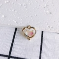 Close-up of golden heart pendant with iridescent pink stone and small white pearl detail - 1#(Gold Heart Pearl)