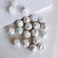 Macro shot of iridescent acrylic 16mm beads with wrinkled texture for DIY jewelry making - White (3#)