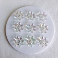Detailed view of nine iridescent acrylic flower charms for DIY jewelry making - 33x6mm / White Medium