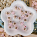 Pink frosted Nepal bead with golden petal cap and crystals for DIY jewelry making - Pink Style (1#)