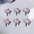 Set di 6 ciondoli a nuvola fai-da-te in lega con resina rosa e gocce di pioggia argento - Stile Nuvola Rosa Opaca Goccia di Pioggia (1#)