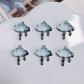 Set di 6 ciondoli a nuvola azzurro satinato con gocce d'argento per gioielli - Stile Nuvola Blu Opaca Goccia di Pioggia (3#)