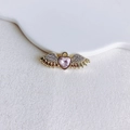 Detail of a golden angel wing heart pendant with pink gemstone and pavé rhinestones - Purple Heart Angel Wings (1#)