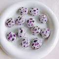 Close-up of 12 oval white DIY beads with purple stones and sparkling crystal rhinestones - Purple White Stone (4#)