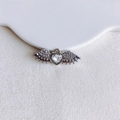 Macro detail of silver heart pendant with crystal wings and polished metal texture - Clear White Heart Angel Wings (5#)