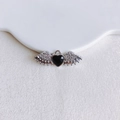 Detail of silver angel wing heart pendant with black gemstone and micro-pave crystals - Silver Black Heart Angel Wings (6#)