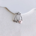 Detailed DIY cherry pendant with silver alloy hearts and pink zircon heart drop for jewelry - Silver Pink Heart Cherry (12#)