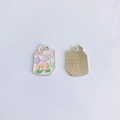 Detailed view of pink peach milk carton alloy charm with golden textured reverse side - Pink Peach Milk Box Style (3#)