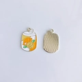 Detail of DIY alloy beverage charms showing orange citrus patterns and textured gold back - Orange Canned Drink Style (6#)