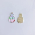 Macro view of blue bottle-shaped alloy pendant with pink cherry fruit and gold back - Blue Fruit Bottle Style (7#)