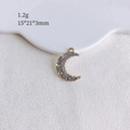 Macro view of moon shaped pendant with clear rhinestones and 15x21x3mm size details - Gold Rhinestone Moon (19#)