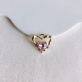Detailed view of a golden heart pendant with pink gemstone for DIY jewelry making - 1#-Gold Pink Stone