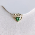 Macro shot of gold heart pendant with emerald green crystal and fine diamond detail - 2#-Gold Green Stone