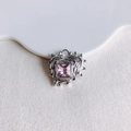 Detailed view of silver heart pendant with square purple zircon and irregular metal edges - Silver Light Purple Gemstone (6#)