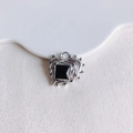 Macro detail of liquid metal irregular heart pendant with black center and punk style - Silver Black Gemstone (7#)