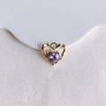 Detail of a purple heart gemstone pendant with a gold wavy edge and dainty white stone - 3#-Gold Purple Stone