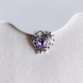 Detailed macro view of purple heart zircon pendant with irregular silver liquid metal frame - Silver Purple Gemstone (8#)