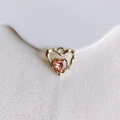 Detail view of heart-shaped alloy pendant with pink gemstone and gold finish for DIY jewelry - 4#-Gold Peach Stone