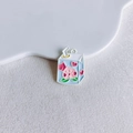 Detail of a milk carton enamel pendant with a cute peach pattern for jewelry making - Light Blue Peach Milk Box (19#)