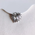 Detailed view of silver heart pendant with square zircon and irregular thorny texture - Silver Clear Gemstone (10#)