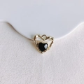 Vue détaillée du pendentif cœur en alliage doré avec pierre précieuse noire pour bijoux DIY - 7#-Or Pierre Noire