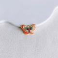 Détail macro du pendentif papillon en émail multicolore pour création de bijoux DIY - 1# Papillon Orange Vert
