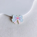 Macro detail of enamel bow pendant with heart motif and pastel colors for jewelry making - Pink Heart Bowknot (28#)