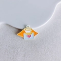 Detail of light blue enamel envelope pendant with pink heart and orange angel wings - Blue Angel Wing Envelope (36#)