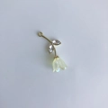 Elegant gold tulip pendant charm with sparkling rhinestone leaves and pearlescent yellow petal - Yellow Flower - Gold Base (1#)