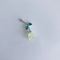 Handmade lily of the valley pearl pendant in iridescent pale yellow with green leaves - Yellow Flower - Silver Base (2#)